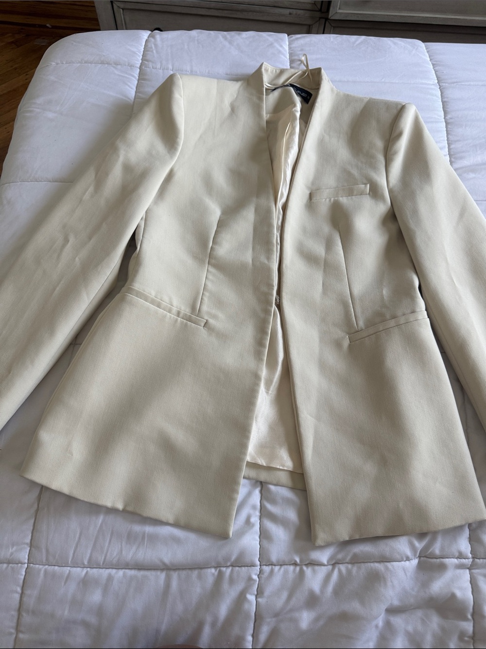Zara Cream Tailored Collarless Blazer